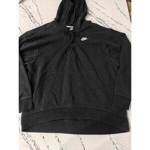 Nike Hoodie Women S Small Black NSW Club Lace Up Sweatshirt Long Sleeve Athletic